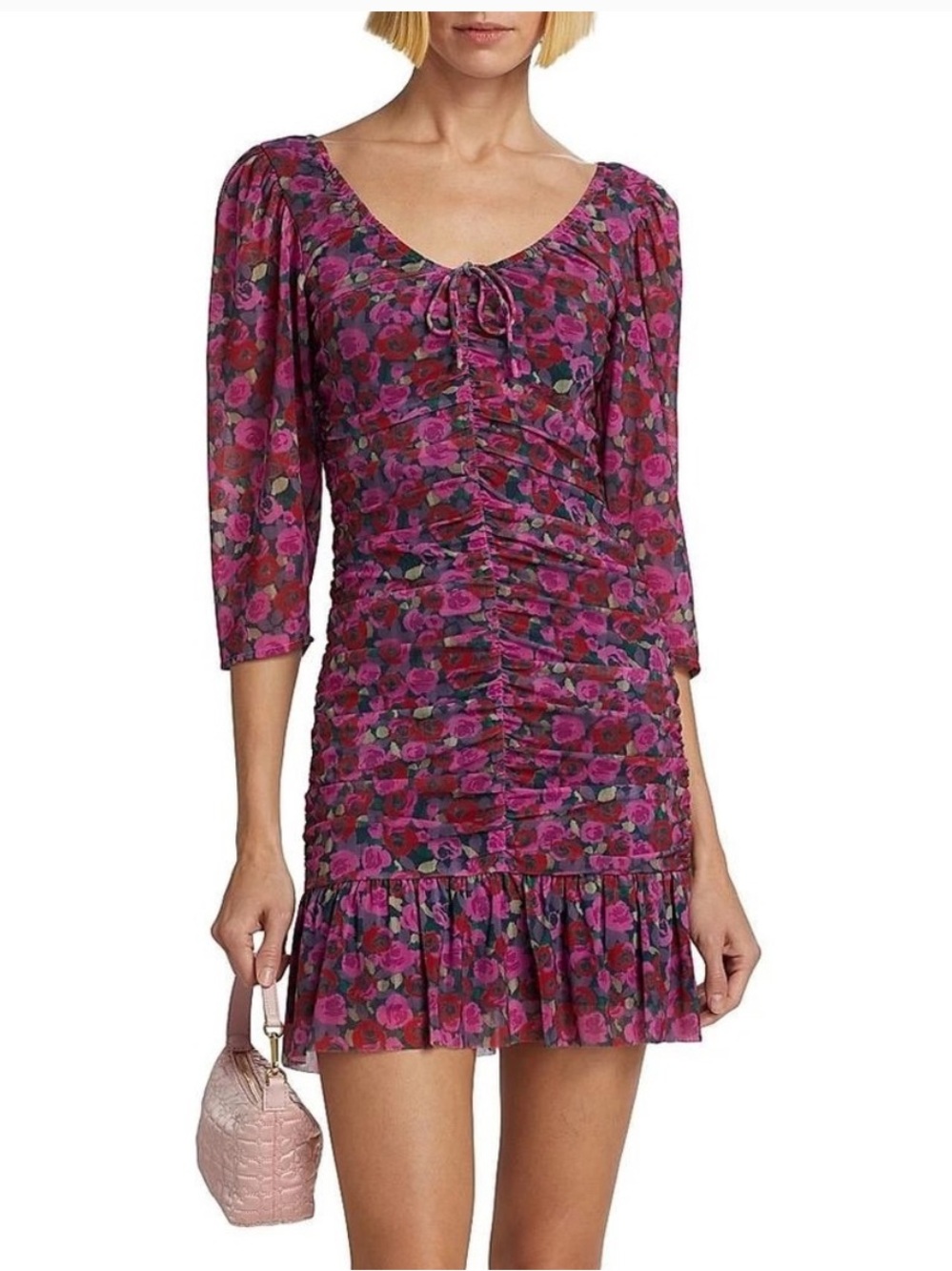 Ganni
Floral Mesh Ruched Mini Dress Shirt 1/2 Sleeves SZ M NWT